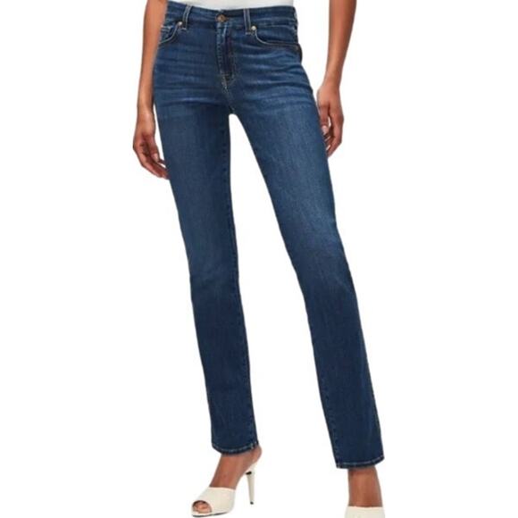7 For All Mankind Kimmie Straight Leg Jeans Mid Rise Denim Medium Wash Blue 26 - Picture 1 of 8